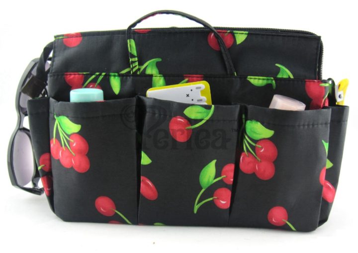 /"Ria/" Black /& Red Cherries 12 Compartments Periea Handbag Organiser Insert